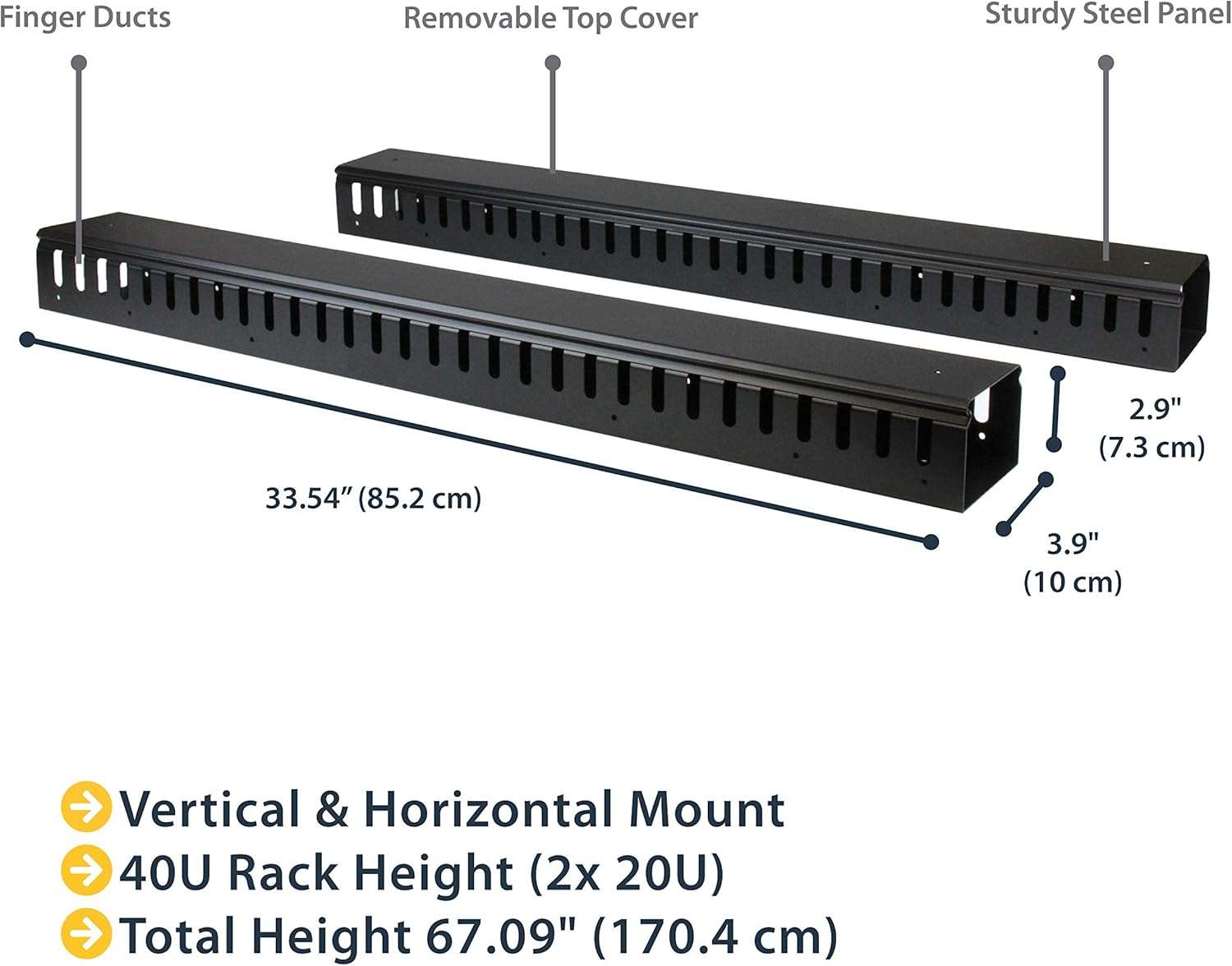 StarTech.com Vertical Cable Organizer with Finger Ducts - Vertical Cable Management Panel - Rack-Mount Cable Raceway - 40U - 6 ft (CMVER40UF)
