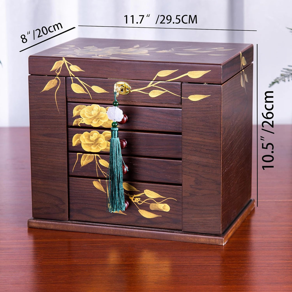 Wooden jewelry case Jewelry Box for Women Large Wood Organizer with Drawers and Mirror for Rings,Earrings, Necklaces,watches,jewelry boxes & organizers, Jewelry Boxes
