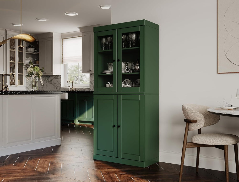 Palace Imports 100% Solid Wood Kitchen Pantry w/ 2 Glass Doors & Bottom W...