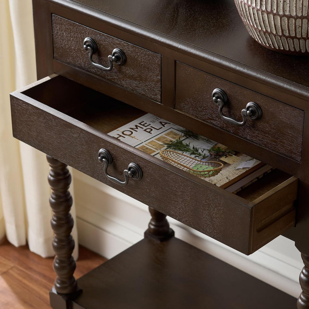 SAFAVIEH Furniture - Athena 3-Drawer Console Table - Dark Chocolate - Solid W...