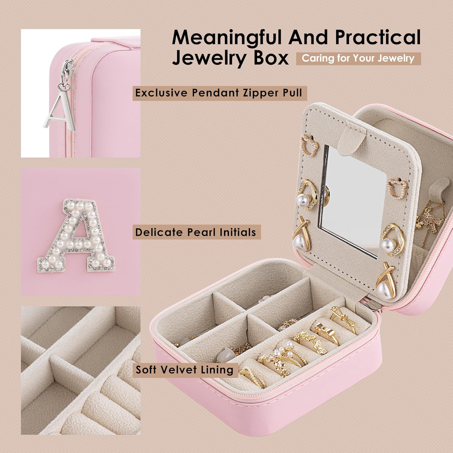 Birthday Gifts For Women - Initial Jewelry Box, Travel Jewelry Case, Small Travel Organizer, Bridesmaid Gifts