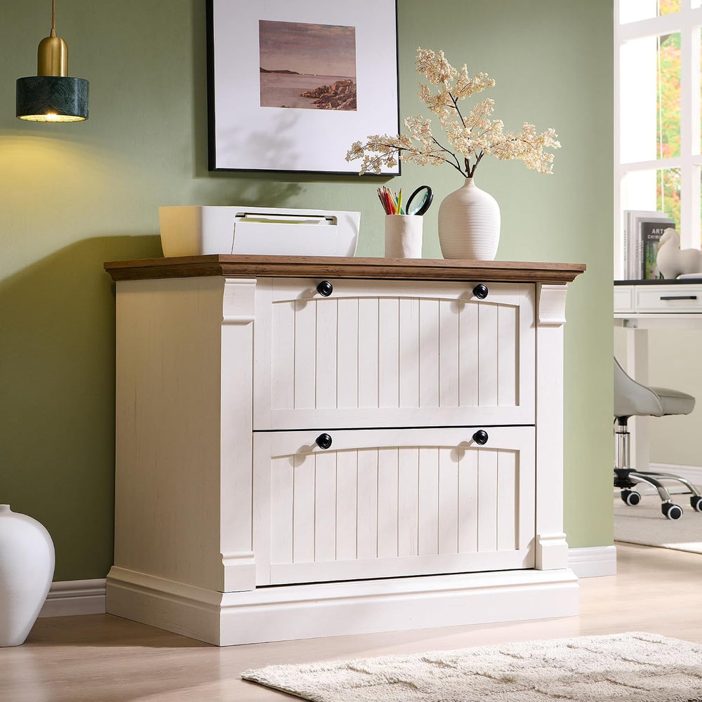OKD Farmhouse Lateral File Cabinet with 2 Drawers, Antique White | 35.3"...