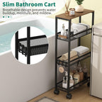 TIPGO Utility Slim Storage Cart, 4 Tier Rolling Cart with Wheels, Narrow Storage Cabinet for Bathroom, Laundry Shelves for Room Organization, Small Organizer for Kitchen, Office and Dorm (Black)