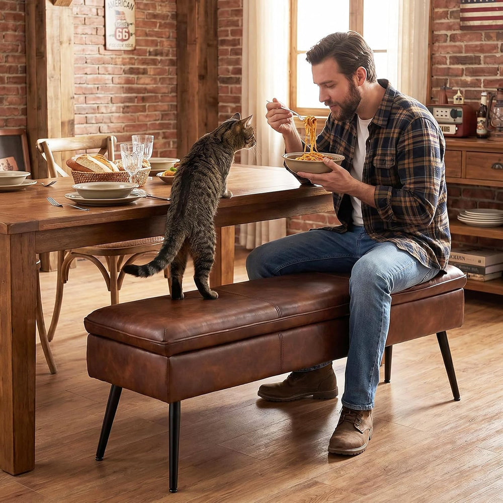 Ottoman with Storage Bench, Upholstered Large Entry Bench Cognac | 43.3"...