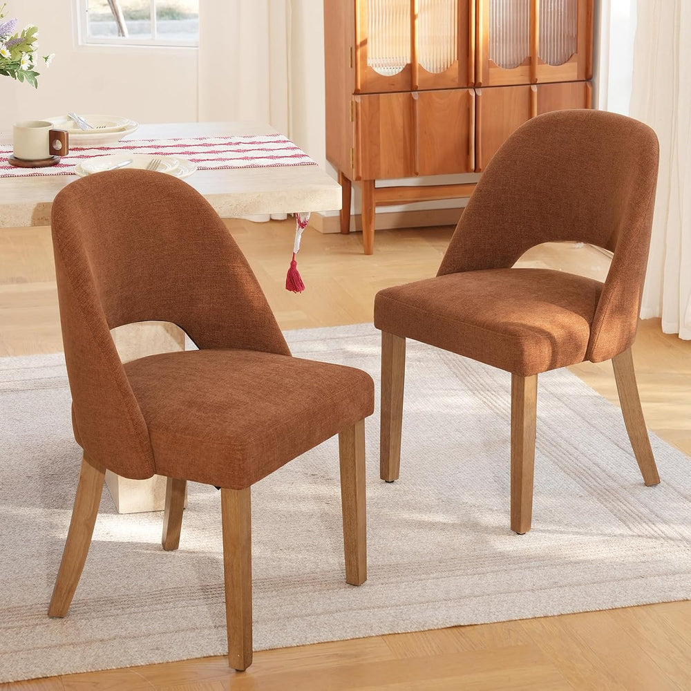 Wooden Dining Chairs Set of 2, Upholstered Modern Chenille Dining Room Chair ...