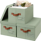 GRANNY SAYS Storage Basket with Lid, Linen Fabric Storage Bins with Label, Decorative Storage Boxes, Clothes Storage and Organization, Memory Keepsake Box, 3-Pack, Green