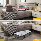 Onlyeasy Foldable Underbed Bags - 2 Pack Blankets Clothes Comforters Storage Bag Breathable Zippered Organizer for Bedroom with Clear Window and 4 Handles, 100 x50 x15cm, Linen-Like Black, MXAUBBP2