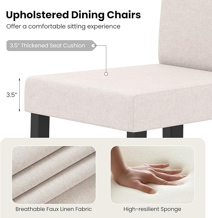 Giantex Upholstered Dining Chair Set of 4, Mid Century Modern Fabric Kitchen Chairs with Rubber Wood Legs, Thick Padded Seat, High Back, Side Armless Chairs for Living Dining Room (Beige)