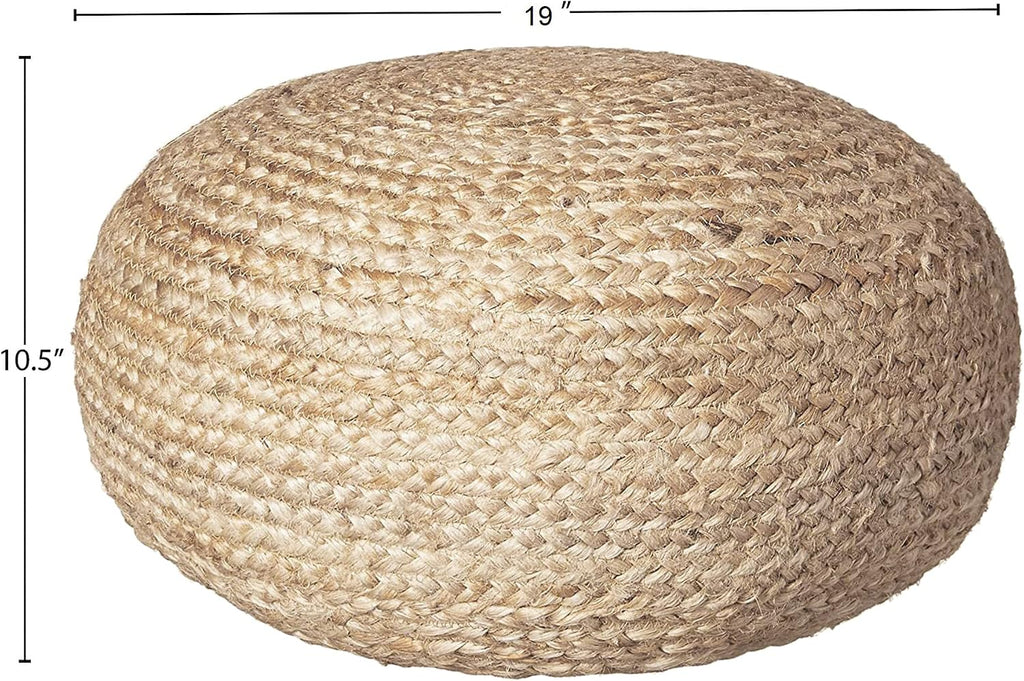 Decor Therapy Round Pouf Ottoman Footrest, Natural Jute Woven, Boho Pouf, Bohemian Style Casual Seating for Living Room, Bedroom, Patio Decor 19"x 19"x 10.5"