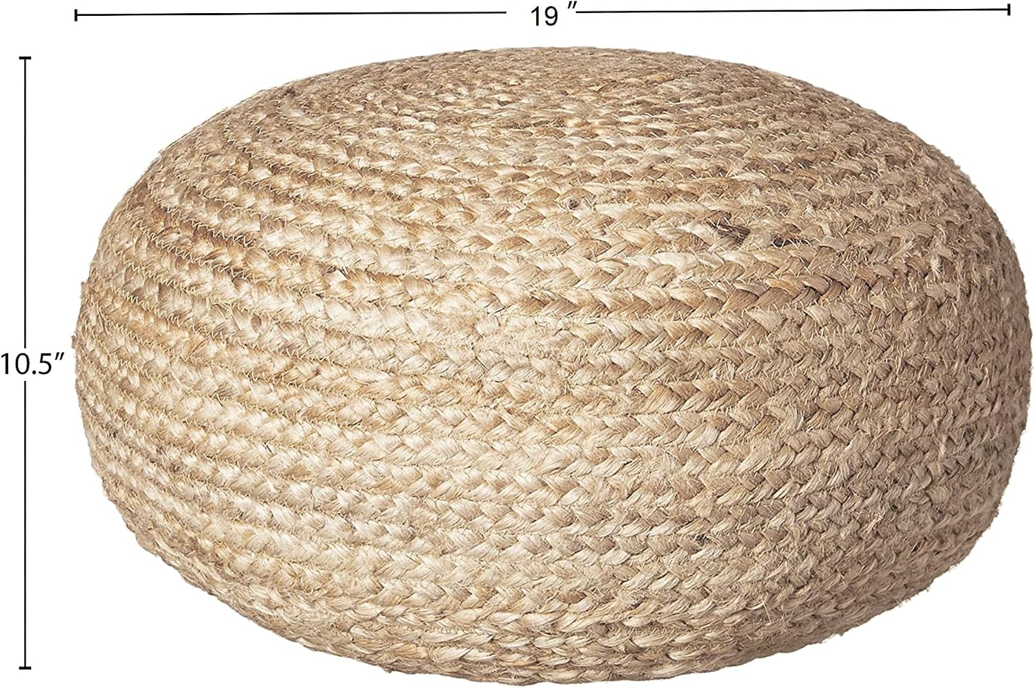 Decor Therapy Round Pouf Ottoman Footrest, Natural Jute Woven, Boho Pouf, Bohemian Style Casual Seating for Living Room, Bedroom, Patio Decor 19"x 19"x 10.5"
