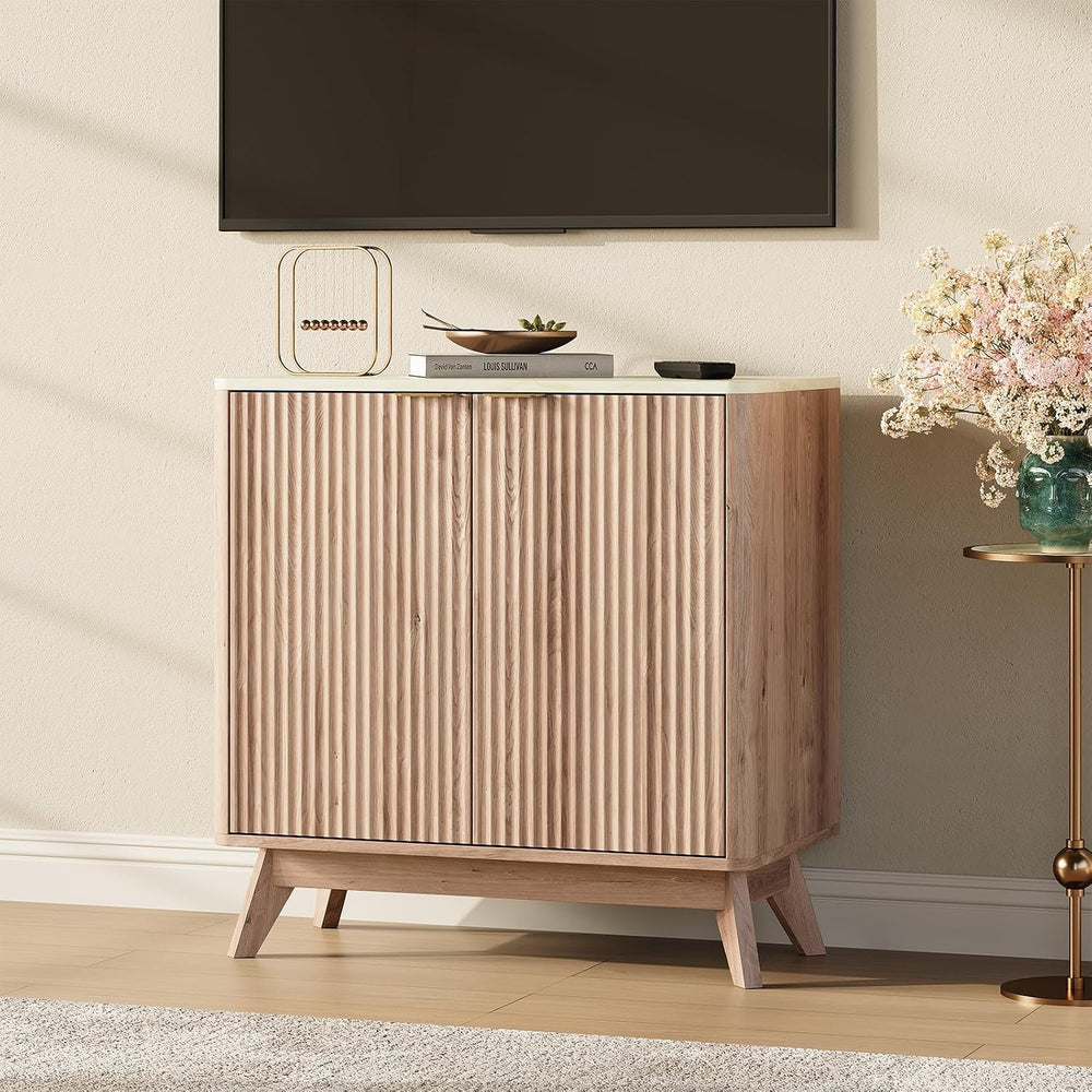 29'' Sideboard Buffet Cabinet with Storage, Fluted Cabinet with Round...