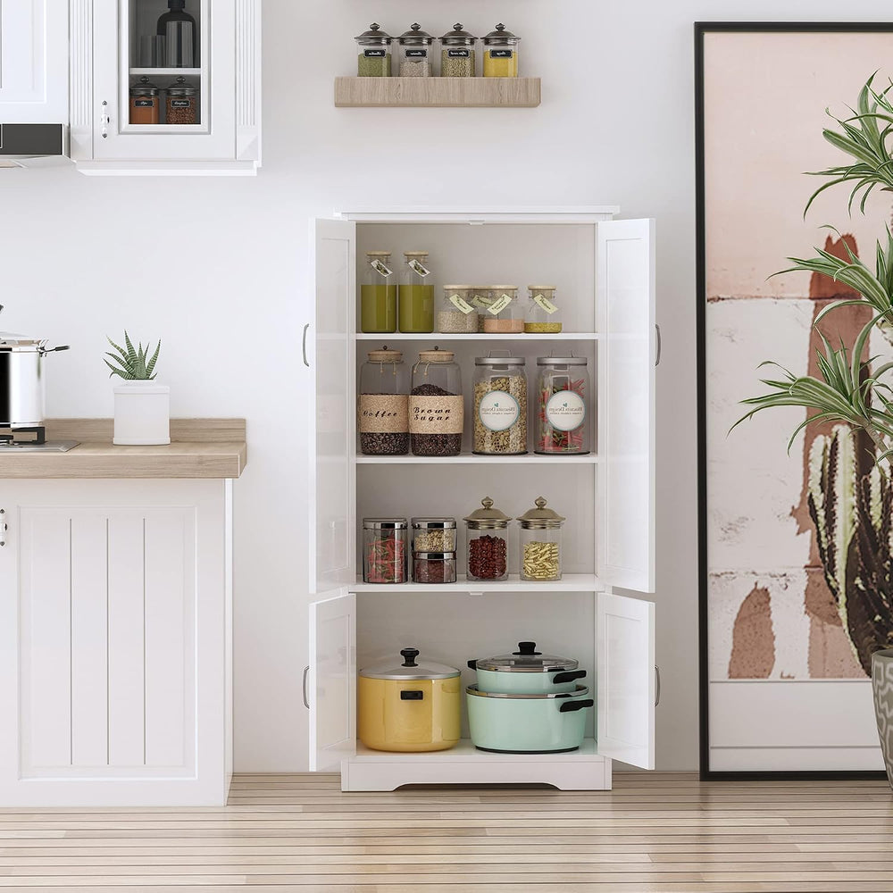 HOMCOM 48.5" Kitchen Pantry Cabinet with 2 Adjustable Shelves and 4 Bead...