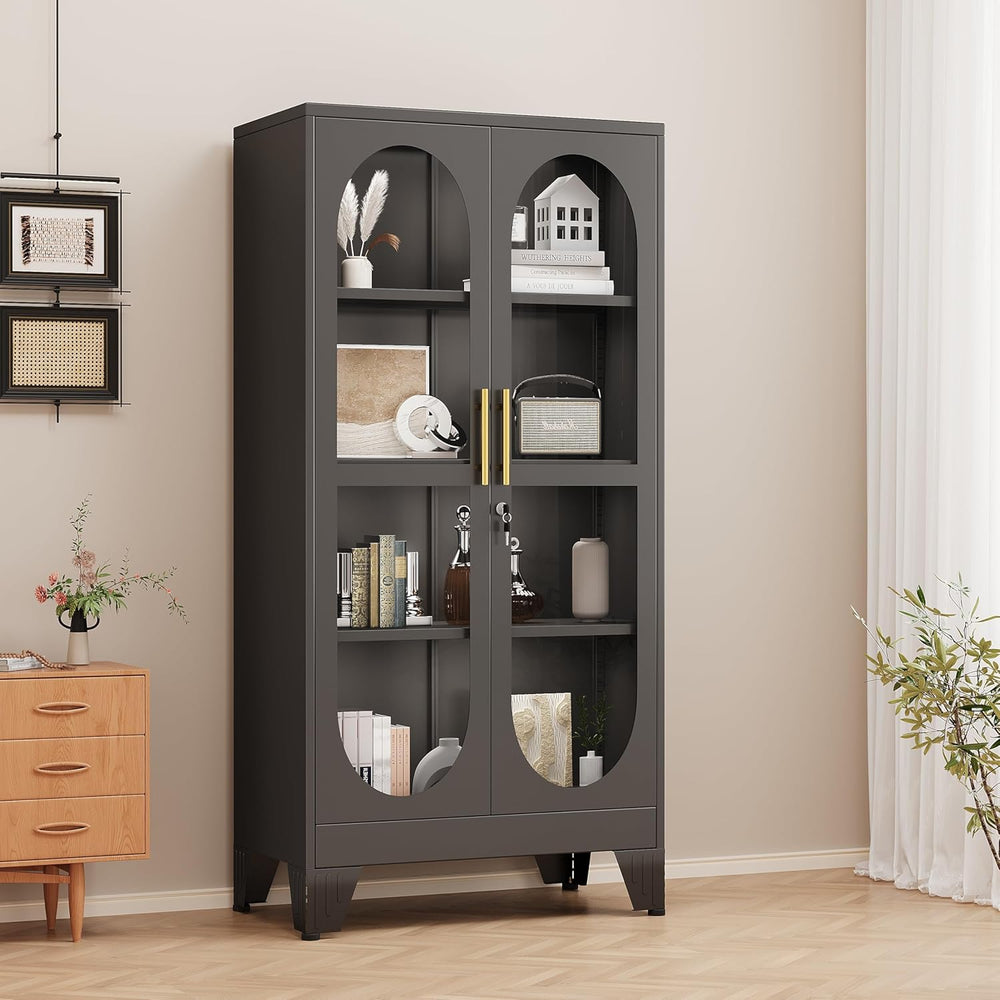 GAIOUS 61" Tall Metal Curio Cabinet, Display Cabinet with Glass Door, 4 ...