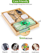 Bamboo Valet Tray with Dual Wireless Charger - EDC Nightstand Organizer for Men - Desk Tray & Catchall for Phone, Watch, Keys - Aesthetic Desk Accessories & Father’s Day Gift for Men (Natural)