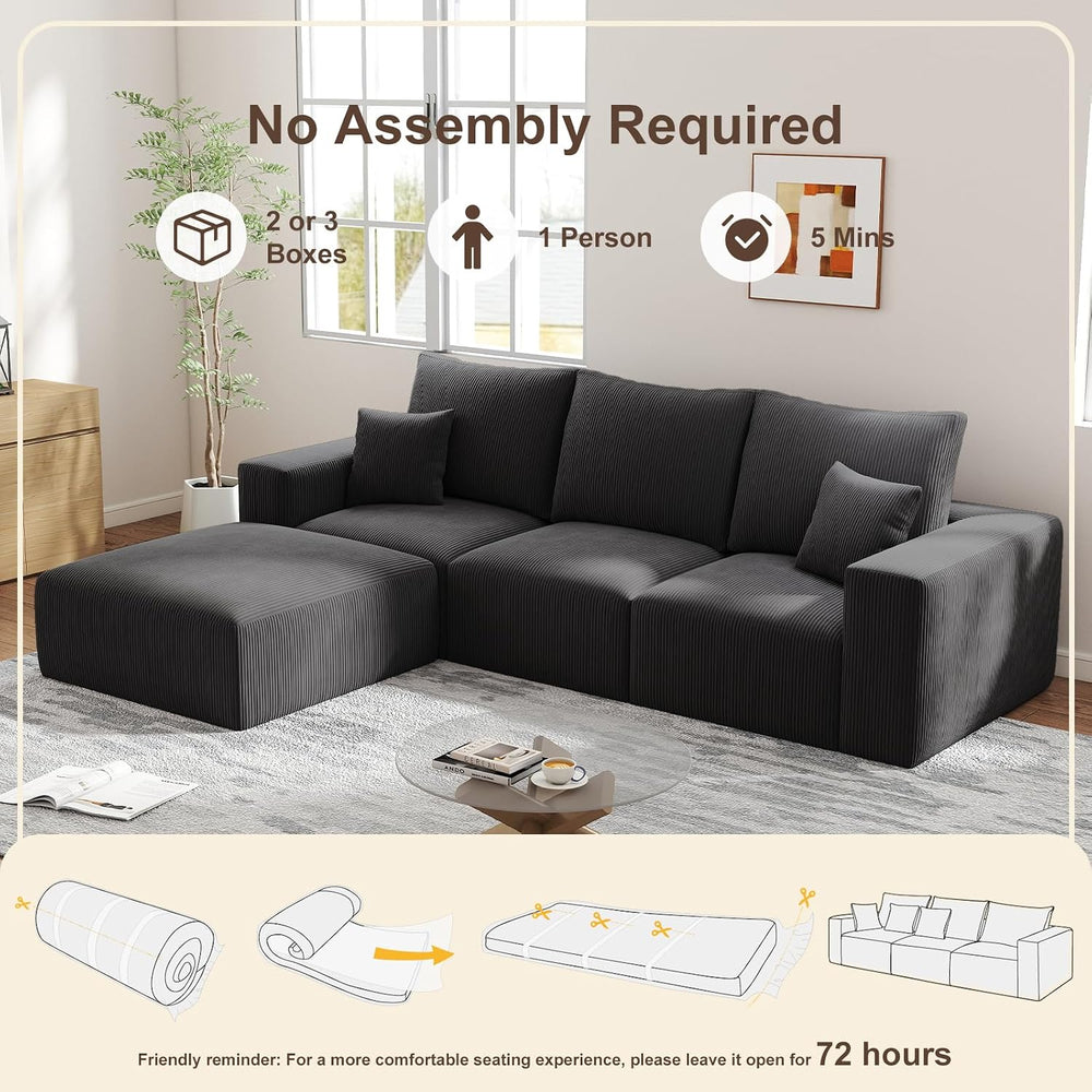 2 Square Cloud Footstool for Living Room, No Assembly Modular Corduroy Conver...