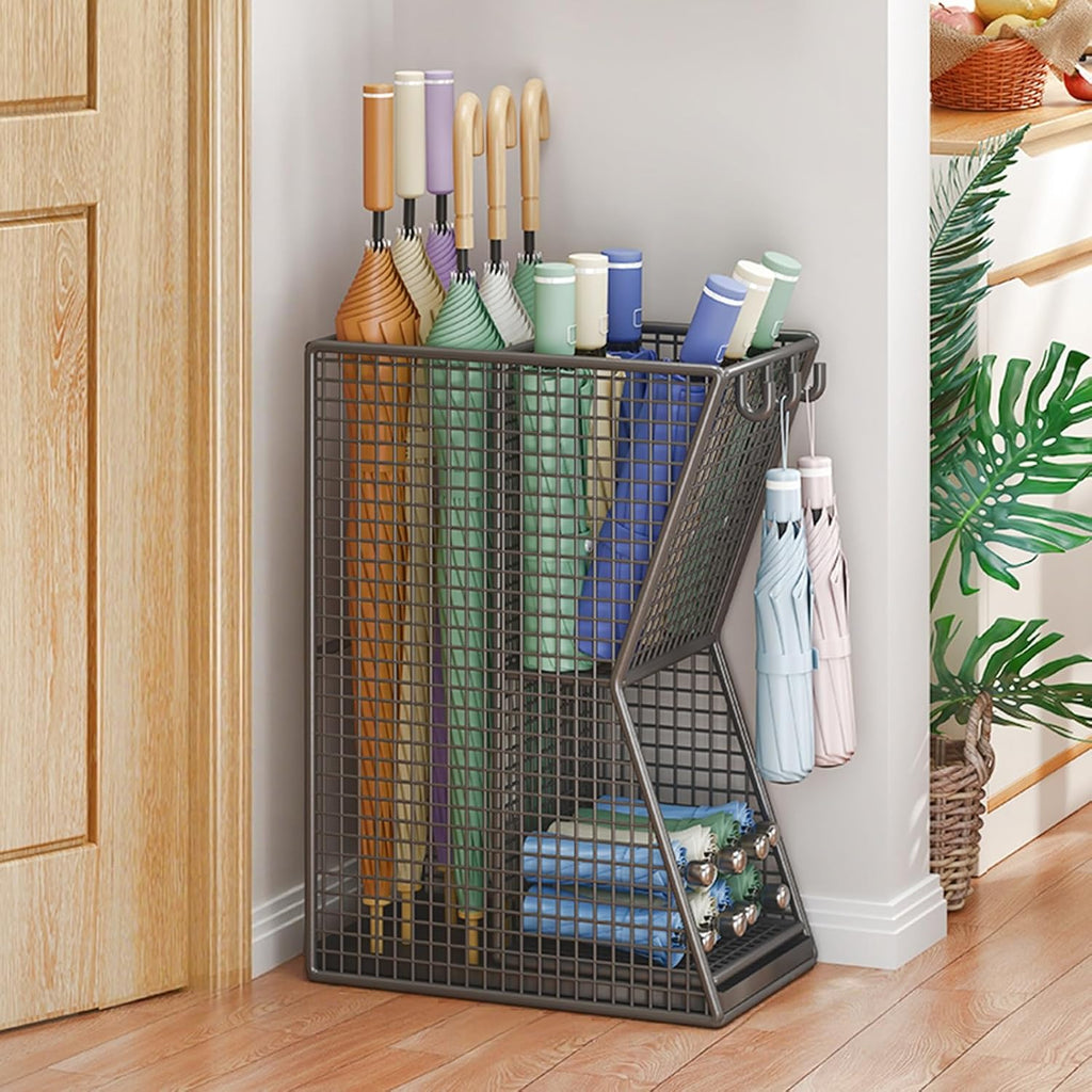 Commercial Metal Umbrella Stand Indoor Large-Capacity Entrance Umbrella Storage Rack with Removable Drip Tray Indoor Hotel Corridor Entrance Metal Stand Rack for Hotel,Offices(Black)