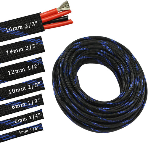 30ft PET Expandable Sleeving Wire Cable Sleeve (2/3", Steel Blue&Black)