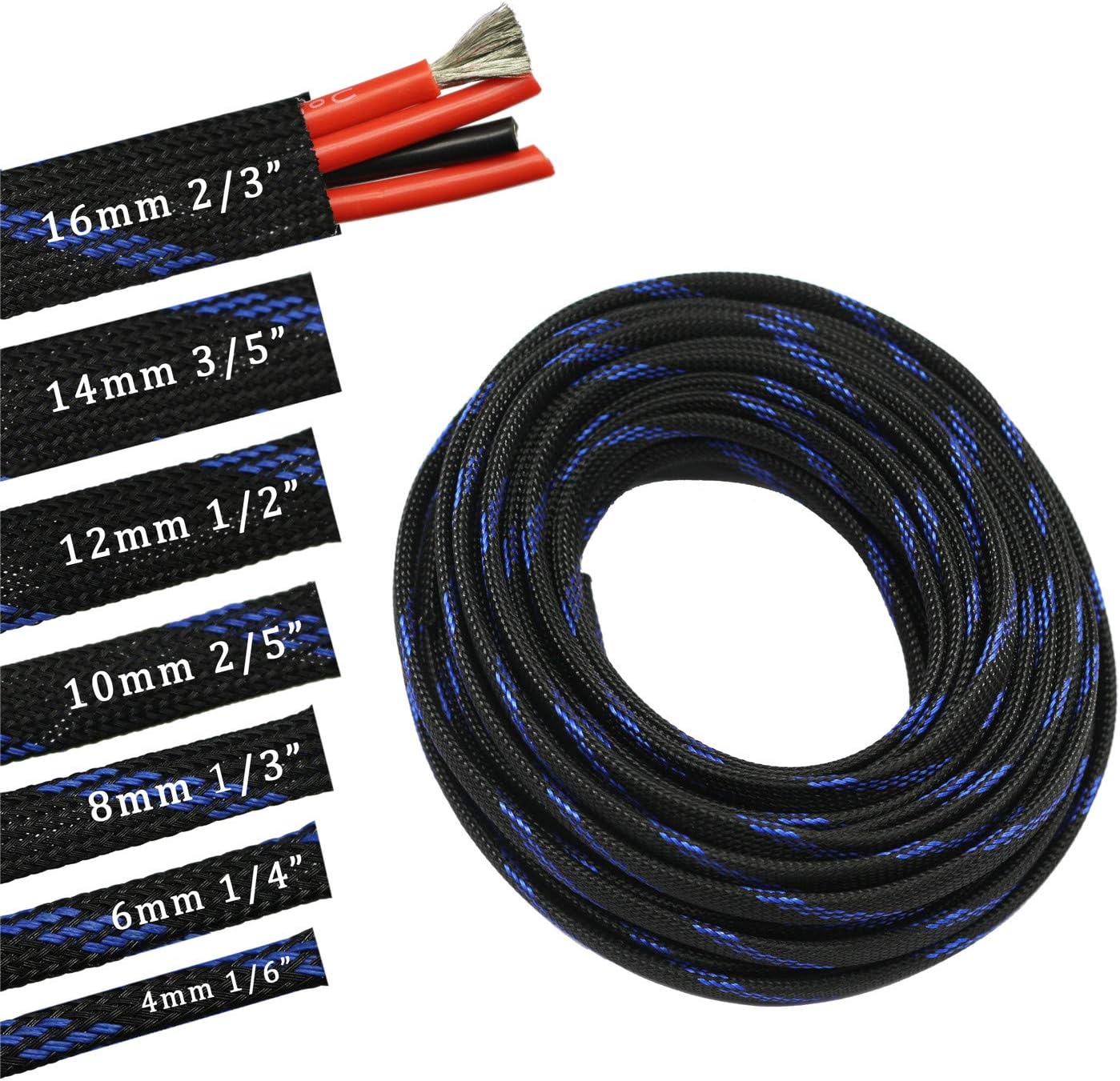30ft PET Expandable Sleeving Wire Cable Sleeve (1/4", Steel Blue&Black)