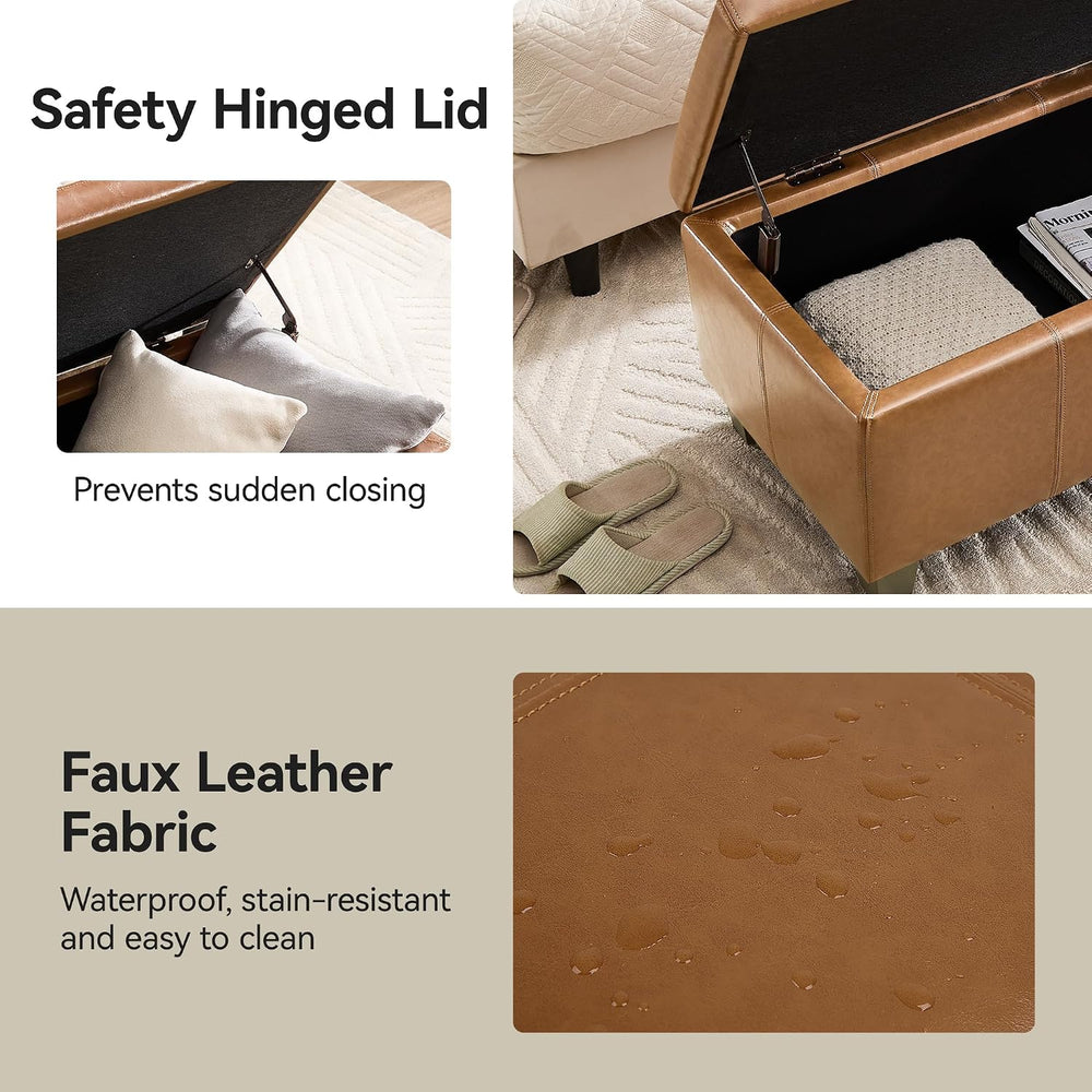 WUTUTUEE 41" Faux Leather Storage Ottoman, Stitch Tufted Rectangle Uphol...