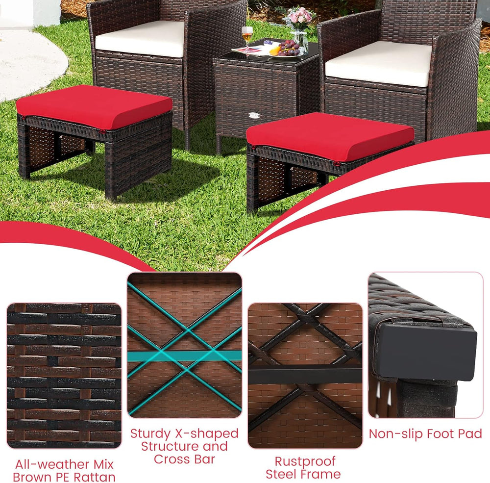 RELAX4LIFE 2-Piece Wicker Outdoor Ottoman, Rattan Footrest Set of 2 with Remo...
