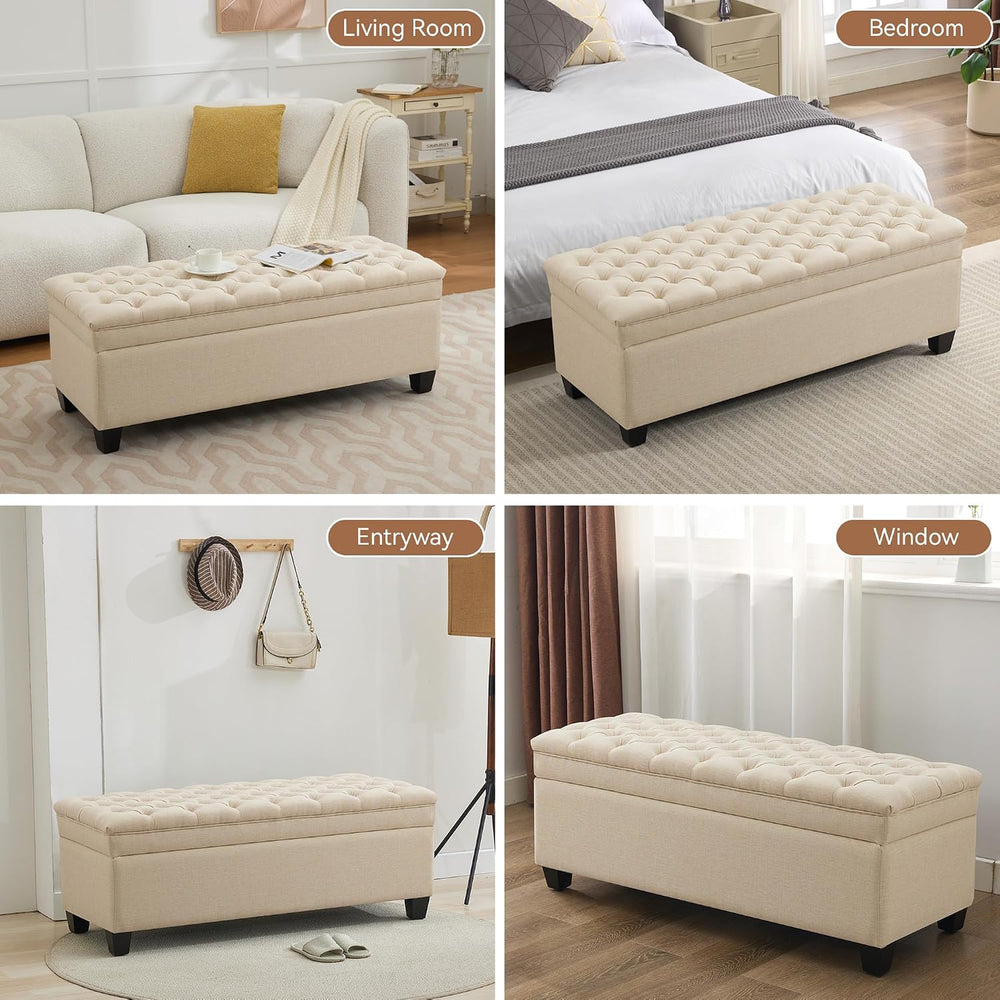 WUTUTUEE 51" Fabric Storage Ottoman Bench, Upholstered Rectangle End of ...