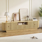 86.61'' Tambour TV Stand for 55-85 Inch, Modern Entertainment Center with Large Storage Cabinet & Open Shelves, TV Console with Sliding Doors for Living Room, Bedroom, Natural