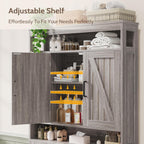 Over The Toilet Storage Cabinet with 2 Barn Doors & Built-in Toilet Paper Holder, Farmhouse Space-Saving Organizer for Bathrooms and Laundry Room, Grey