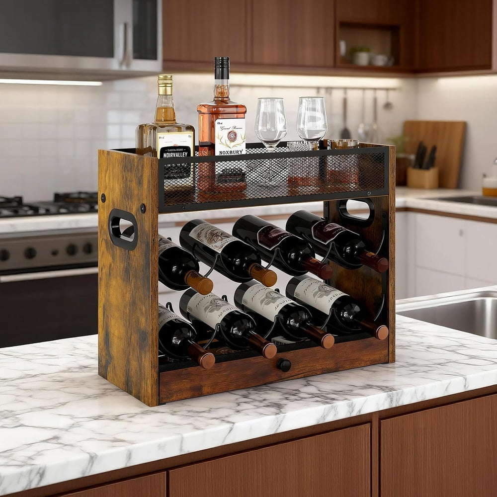 3-Tier Countertop Wine Rack, Coffee Syrup Rack Organizer With Drawer for Coff...