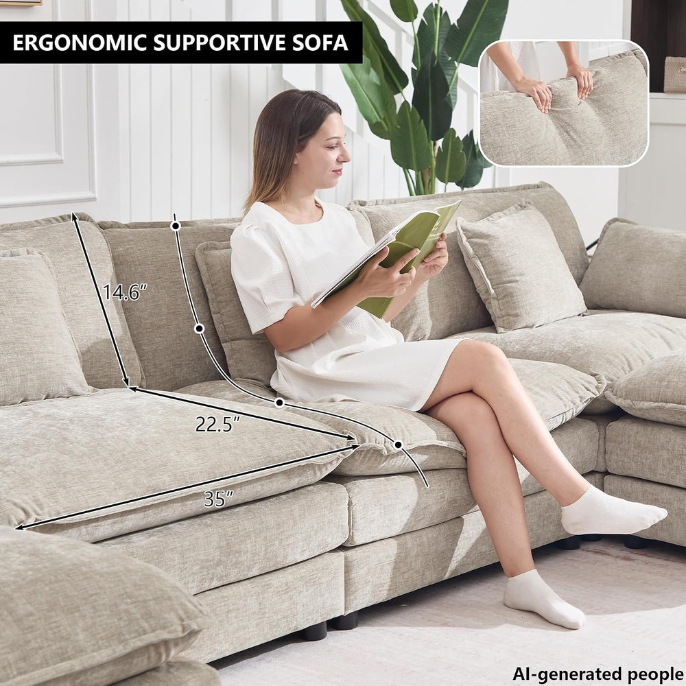 KIVENJAJA 111.5" W L Shaped Modular Cloud Sectional Sofa Couch for Livin...