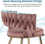 KCC Modern Velvet Dining Chairs Set of 4, Upholstered Living Room Chair with Woven Back and Golden Metal Legs, Mid-Century Accent Side Chair for Dining Room, Kitchen, Rose