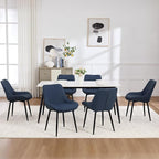 Dining Chair Set of 6, Modern Dining Chairs with Thick Cushions, Faux Leather Upholstered Kitchen Dining Room Chairs with Metal Adjustable Legs for Dining Living Room, Blue