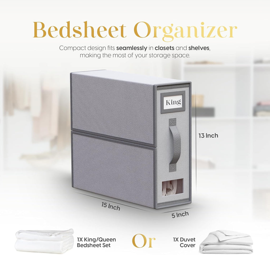 Sheet Organizers and Storage – 4 Pack Bed Sheet Organizer for Queen & King Size, Foldable Linen Closet Storage for Bedding, Duvet Covers, and Pillowcases