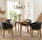 Wahson Mid Century Barrel Dining Chairs Set of 4, Charcoal Dining Room Chairs with Arms, Linen Upholstered Kitchen Chairs with Natural Wood Legs, for Bedroom/Living
