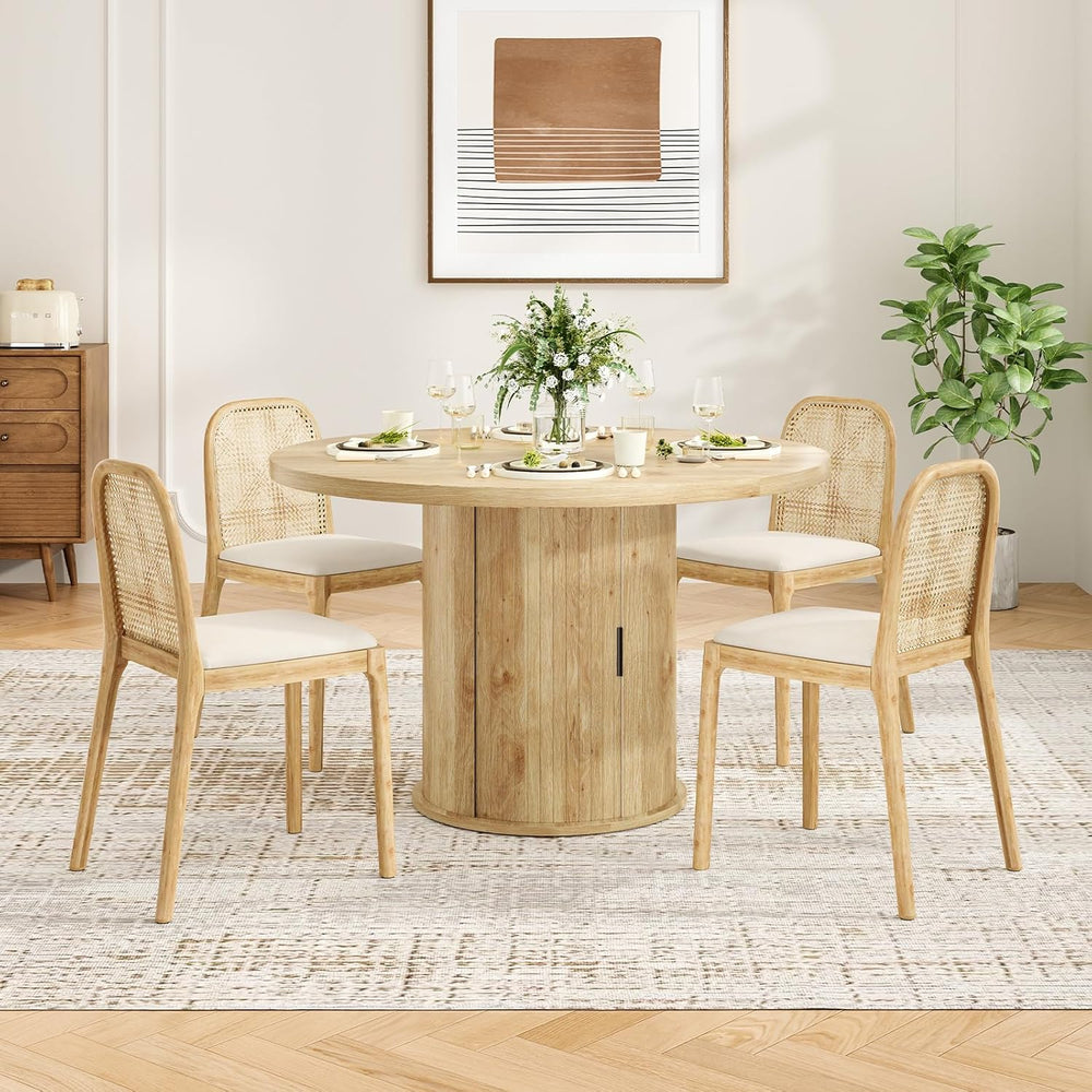 43.3'' Round Dining Table with Hidden Storage Space, Wooden Circle Ki...