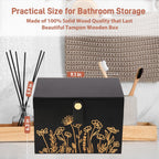 100% Solid Wood Tampon Holder Box with Lid, Copper Leather Pull, Absolute Real Wood Bathroom Decorative Box for Feminine Product Storage and Accessories such as Tampons, Cotton Balls, Gifts for Women