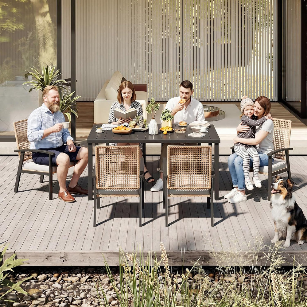 Aoxun 7-Piece Wicker Patio Table and Chairs Set for 6 with Umbrella Hole