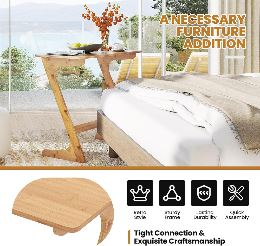Tangkula Bamboo TV Tray Sofa Side Table, Z-Shaped Couch Table with 30” x 16” ...