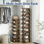 2-10 Tiers No-Assembly Bamboo Rack, No-Tool Assembly, Foldable Storage Shelf, Vertical Shoe Organizer for Small Spaces, The 9-Tier No-Assembly Bamboo Rack (Natural,10 Tier)