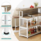 L-Shaped Home Bar Unit, Bar Table with Storage, Brown & White | Wine Glasses Holder and LED Light, Kitchen & Dining Counter Tables for Home, Pub