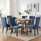 SoarFlash Linen Fabric Dining Chair Set of 2, Upholstered Tufted Dining Room Chair with Nailhead Trim and Solid Light Color Wood Leg for Kitchen (Blue)