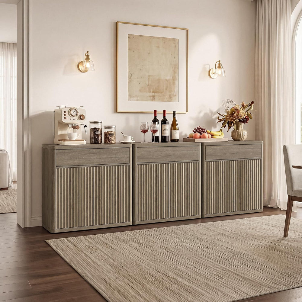 SICOTAS Buffet Cabinet with Storage - Accent Fluted Storage Cabinet with 2 Do...