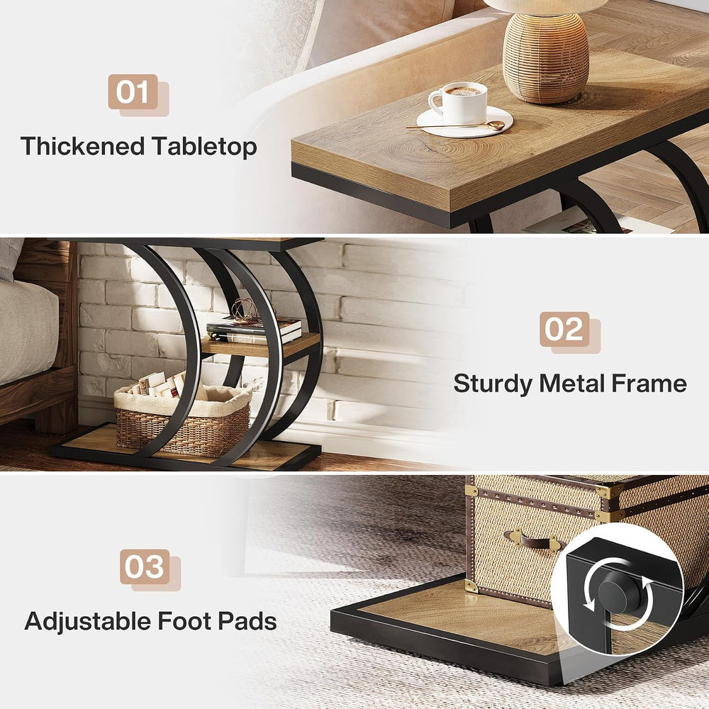 Tribesigns End Table Set of 2, 3-Tier Narrow Wood Couch C-Shaped Side Table w...