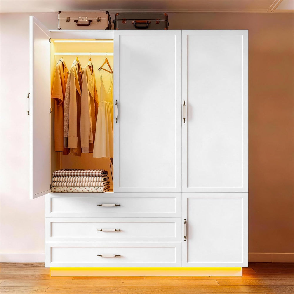 72" Wooden Armoire Wardrobe Closet with 3 Door White Bedroom Armoire wit...
