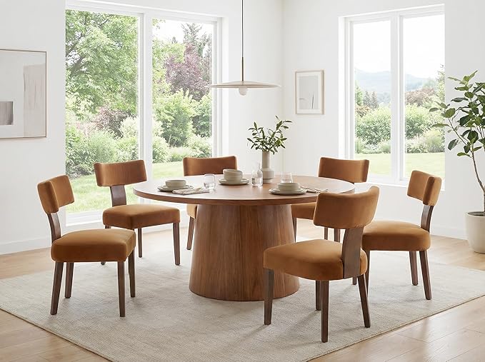 Velvet Dining Chairs Set of 6 Modern Dining Chair with Wood Legs, Upholstered Dining Chairs for Dining Room, Kitchen, Vanity, Living Room, Yellow Brown