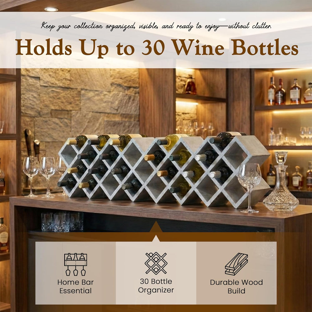 Kings Brand Furniture 30-Bottle Wine Rack – Geometric Grid Design, Modern Cou...