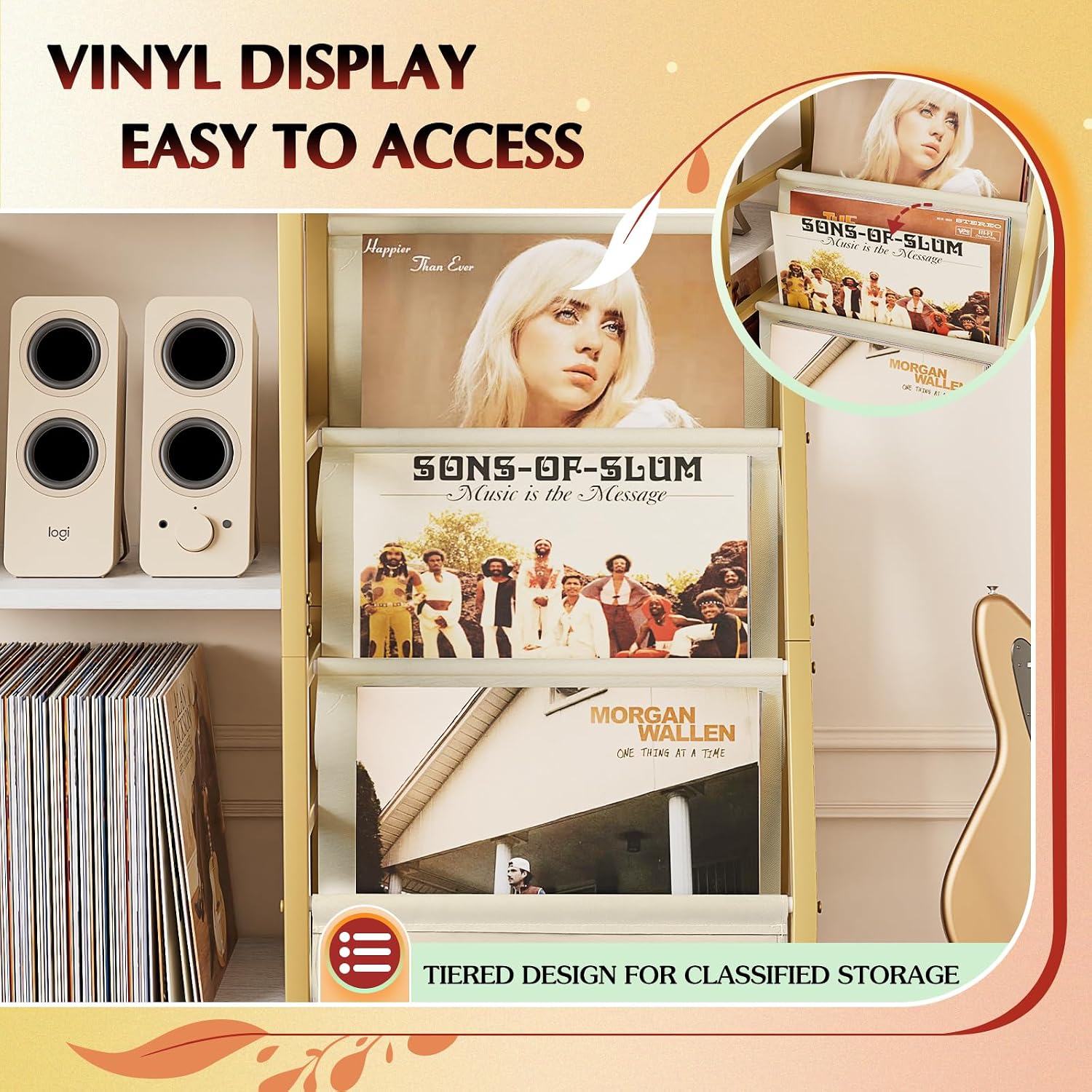 Record Player Stand, Vinyl Record Storage Table with Display Holder Shelf | Record Player Table with Vinyl Organizer 200 Album Rack, Mid Century Modern Turntable Stand, Vintage Media Console for Stereo