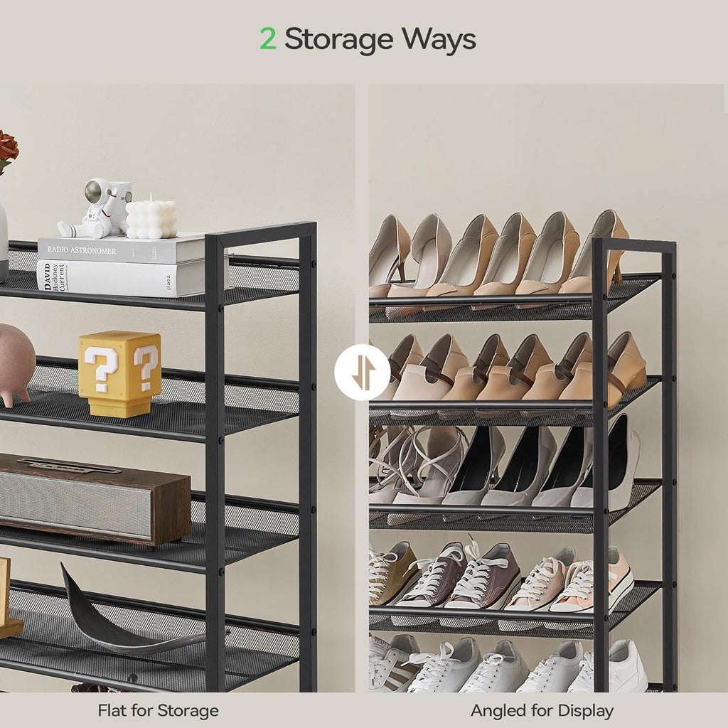 Nunsino Shoe Rack, Long Shoe Organizer,Max Holds 75 Pairs,12 Tier Metal Shoe Storage Shelf,6-Tier Stackable Shoes Organizer for Garage, Entryway,Black