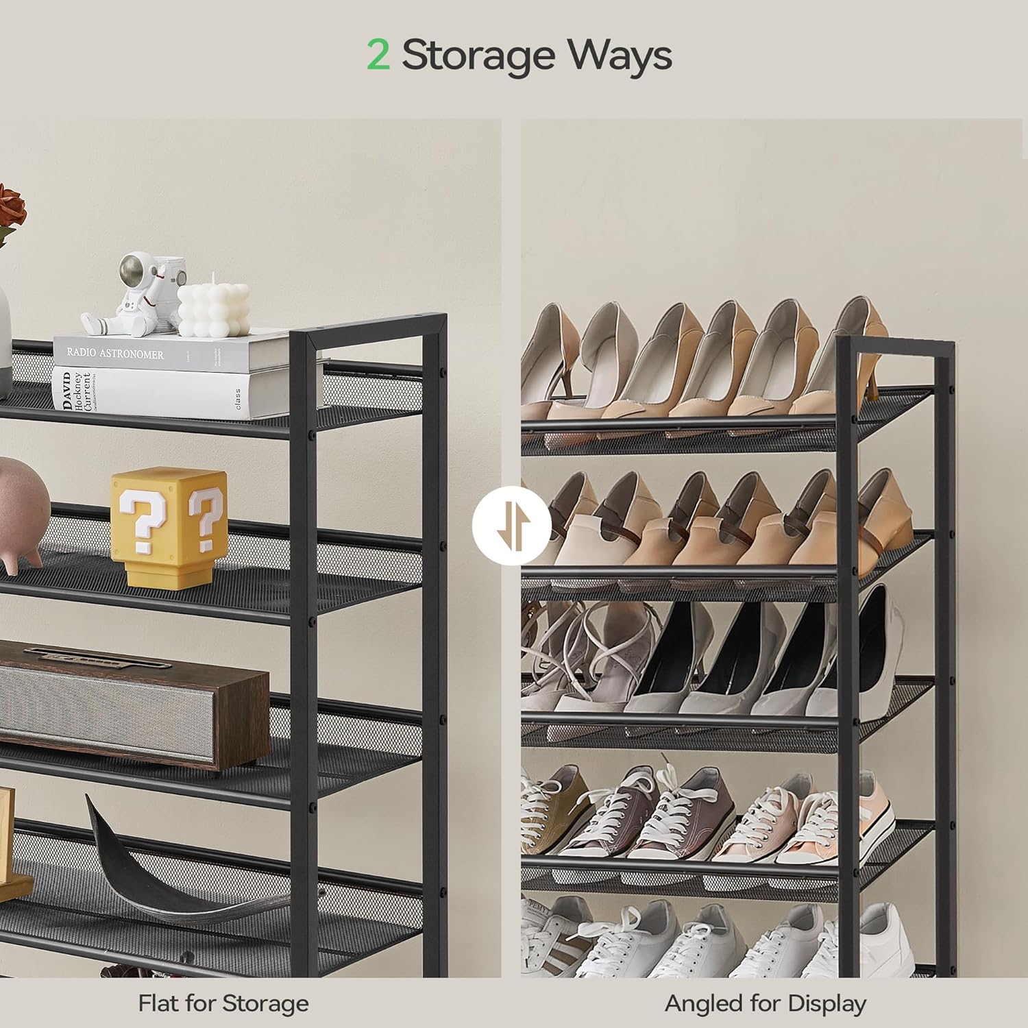 Nunsino Shoe Rack, Long Shoe Organizer,Max Holds 75 Pairs,12 Tier Metal Shoe Storage Shelf,6-Tier Stackable Shoes Organizer for Garage, Entryway,Black