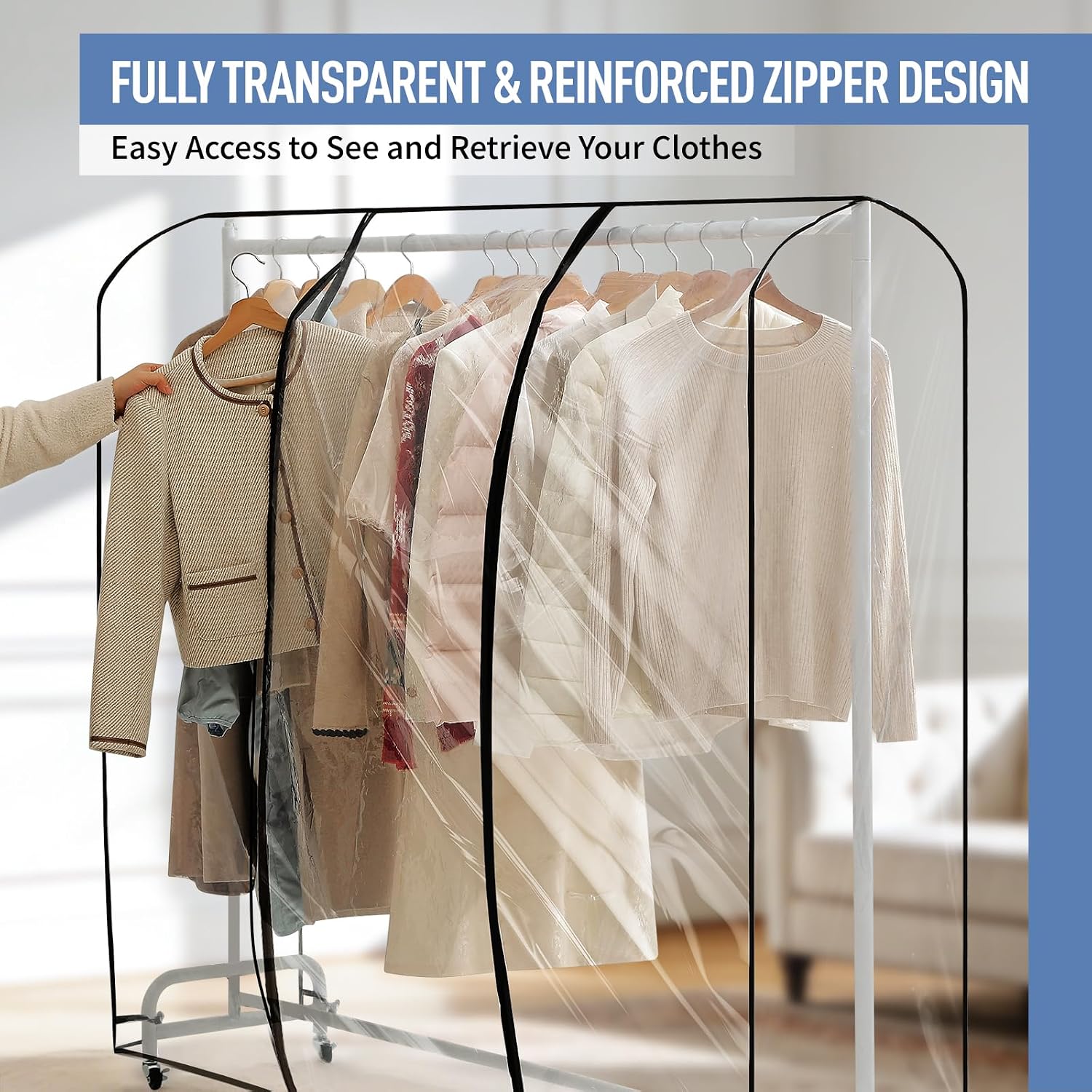 Clear Garment Rack Cover 43" L x 20" W x 60" H, Clothes Rack Cover with Reinforced Zipper, Waterproof PEVA Dustproof Protection – Cover Only, Rack Not Included