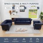 QHITTY 2 Piece Living Room Set, Chesterfield Sectional Sofa Chair Contemporary Upholstered Leather Loveseat Couch Sets for Living Room, Bedroom, Office (Blue)